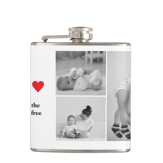 コラージュモダンフォト&文字赤いハートマザーギフト フラスク (正面)