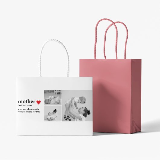 コラージュモダンフォト&文字赤いハートマザーギフト ラージペーパーバッグ