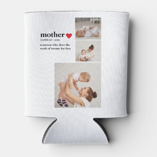 コラージュモダンフォト&文字赤いハートマザーギフト 缶クーラー (正面)