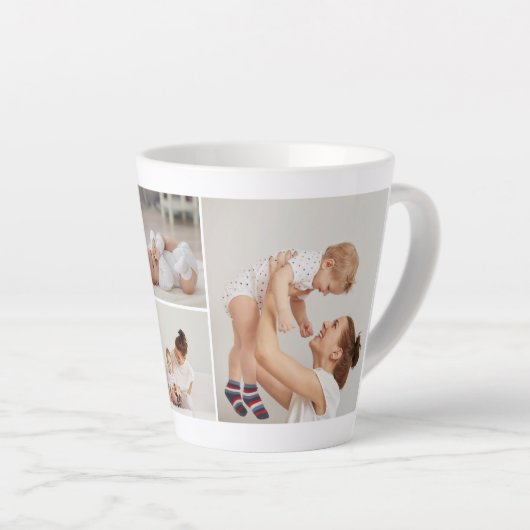 コラージュモダンフォト&赤いハートマザーギフト カフェラテマグ (右アングル)