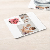 コラージュモダンフォト&赤いハートマザーギフト スクエアペーパーコースター (アングル)