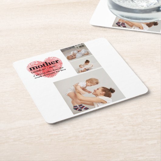 コラージュモダンフォト&赤いハートマザーギフト スクエアペーパーコースター (アングル)