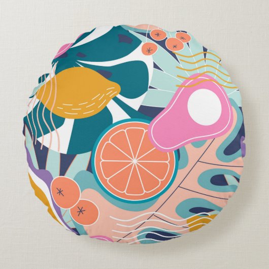 コラージュモダンフローラのシームレスなパターン。外モダン出 ラウンドクッション (正面)