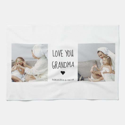 コラージュモダン写真おばあちゃんギフト愛最高の愛 キッチンタオル (横)