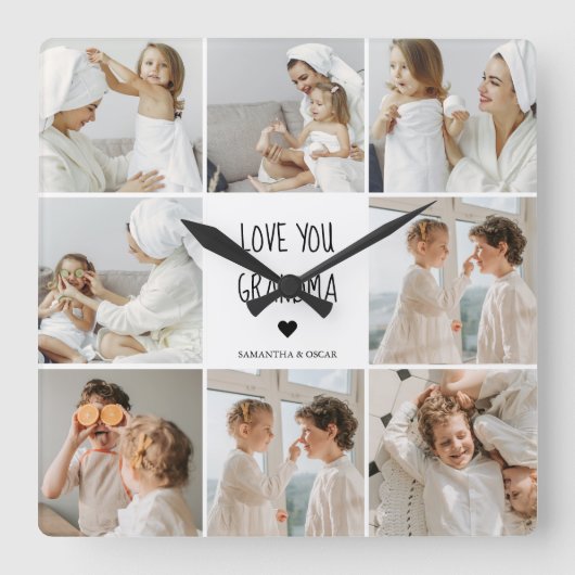 コラージュモダン写真おばあちゃんギフト愛最高の愛 スクエア壁時計 (正面)