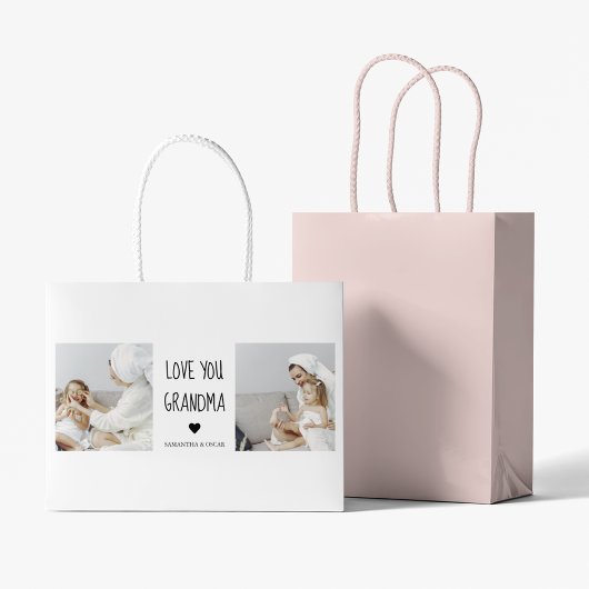 コラージュモダン写真おばあちゃんギフト愛最高の愛 ラージペーパーバッグ
