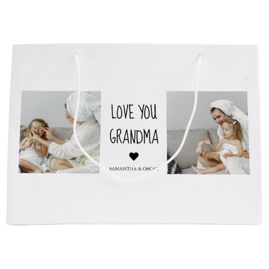 コラージュモダン写真おばあちゃんギフト愛最高の愛 ラージペーパーバッグ (正面)