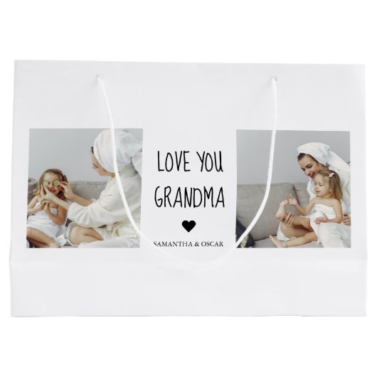コラージュモダン写真おばあちゃんギフト愛最高の愛 ラージペーパーバッグ (裏面)