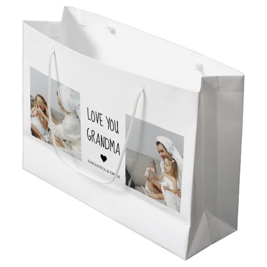 コラージュモダン写真おばあちゃんギフト愛最高の愛 ラージペーパーバッグ (正面アングル)