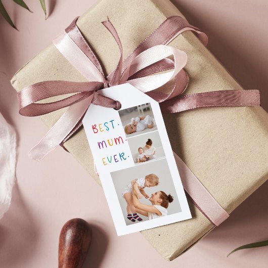 コラージュモダン写真とカラフル最高のMum Ever Gift ギフトタグ