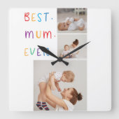 コラージュモダン写真とカラフル最高のMum Ever Gift スクエア壁時計 (正面)