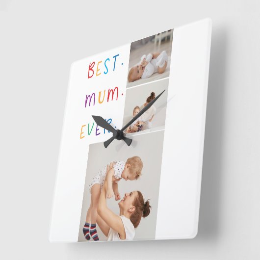 コラージュモダン写真とカラフル最高のMum Ever Gift スクエア壁時計 (傾斜)