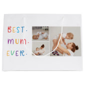 コラージュモダン写真とカラフル最高のMum Ever Gift ラージペーパーバッグ (正面)