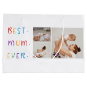 コラージュモダン写真とカラフル最高のMum Ever Gift ラージペーパーバッグ (裏面)