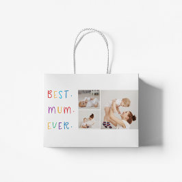 コラージュモダン写真とカラフル最高のMum Ever Gift ラージペーパーバッグ