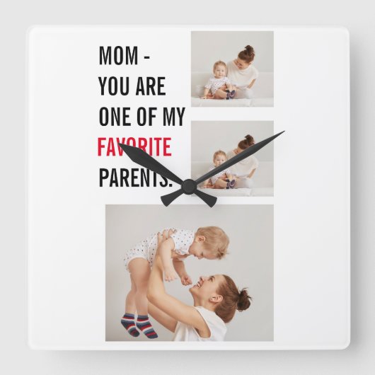 コラージュモダン写真とハッピーマザーズのデイギフト スクエア壁時計 (正面)