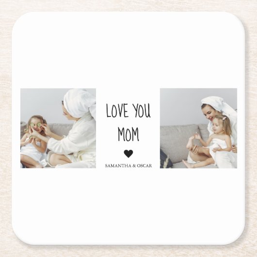 コラージュモダン写真を愛するママのギフト最高のプレゼント スクエアペーパーコースター (正面)
