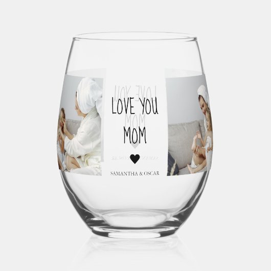 コラージュモダン写真を愛するママのギフト最高のプレゼント ステムなしワイングラス (正面)