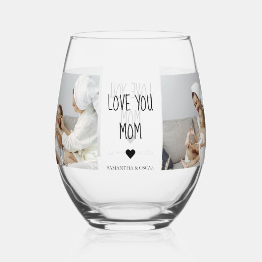 コラージュモダン写真を愛するママのギフト最高のプレゼント ステムなしワイングラス (裏面)