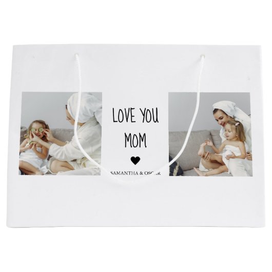 コラージュモダン写真を愛するママのギフト最高のプレゼント ラージペーパーバッグ (正面)
