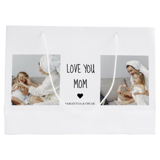 コラージュモダン写真を愛するママのギフト最高のプレゼント ラージペーパーバッグ (裏面)