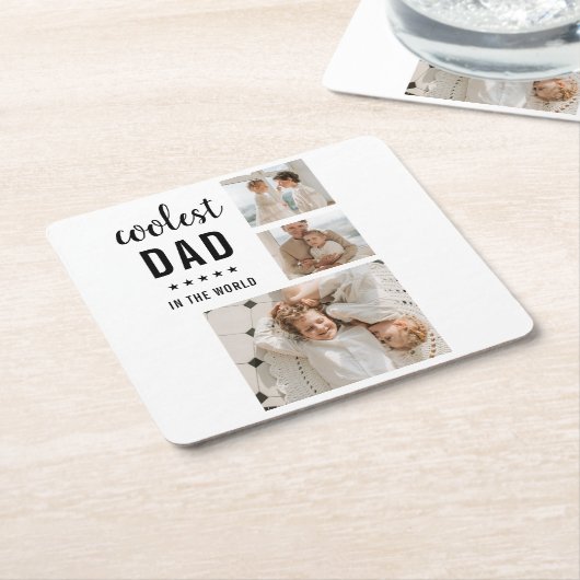 コラージュモダン写真ハッピーファーザーズ・デイギフト スクエアペーパーコースター (アングル)
