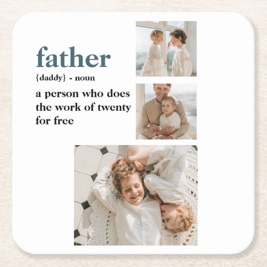 コラージュモダン写真ハッピーファーザーズ・デイギフト スクエアペーパーコースター (正面)