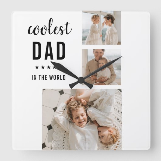 コラージュモダン写真ハッピーファーザーズ・デイギフト スクエア壁時計 (正面)