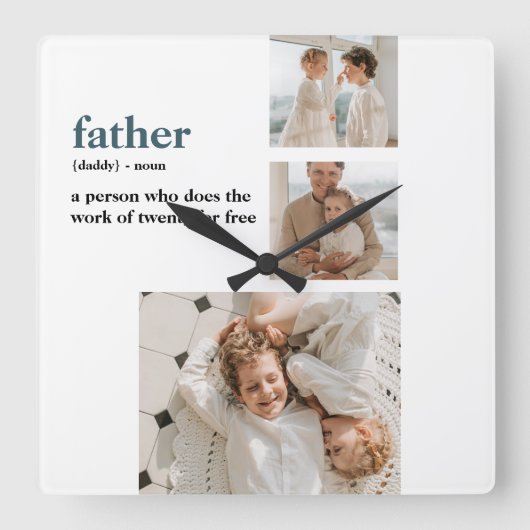 コラージュモダン写真ハッピーファーザーズ・デイギフト スクエア壁時計 (正面)