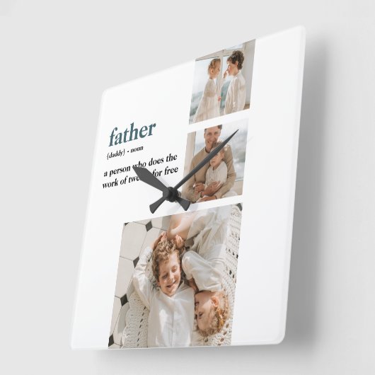 コラージュモダン写真ハッピーファーザーズ・デイギフト スクエア壁時計 (傾斜)