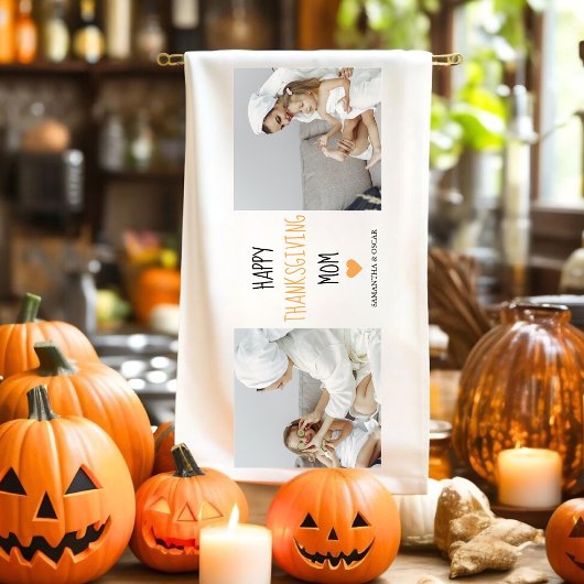 コラージュモダン写真ハッピー感謝祭ママ キッチンタオル