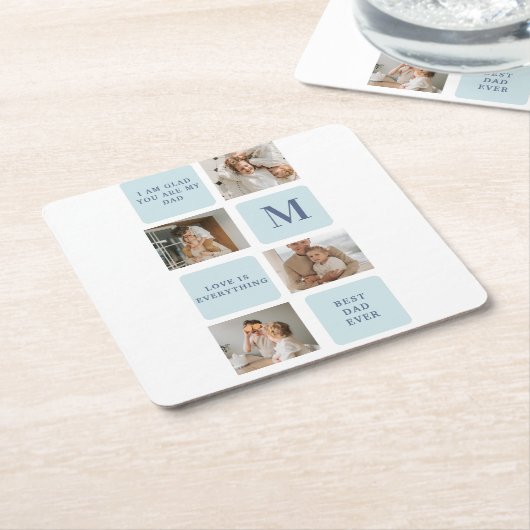 コラージュモダン写真ブルー最高のオフの贈り物 スクエアペーパーコースター (アングル)
