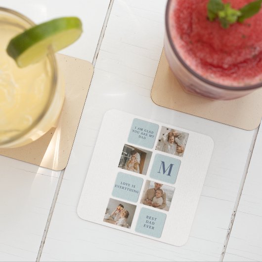 コラージュモダン写真ブルー最高のオフの贈り物 スクエアペーパーコースター