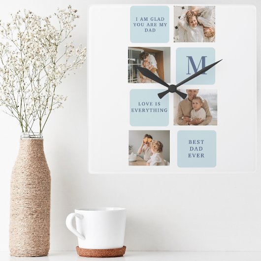 コラージュモダン写真ブルー最高のオフの贈り物 スクエア壁時計