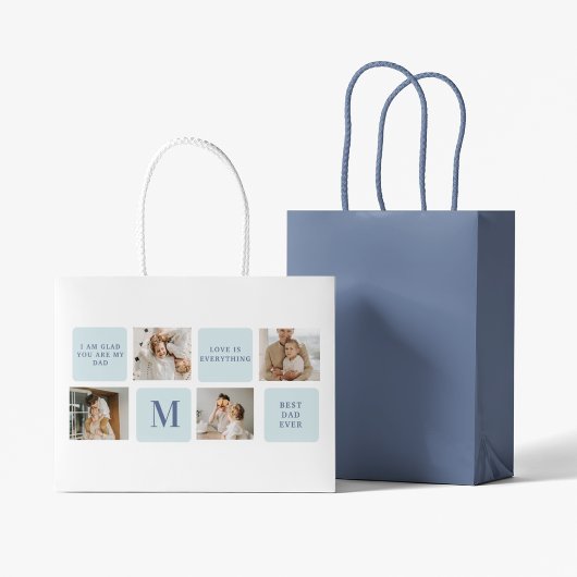 コラージュモダン写真ブルー最高のオフの贈り物 ラージペーパーバッグ