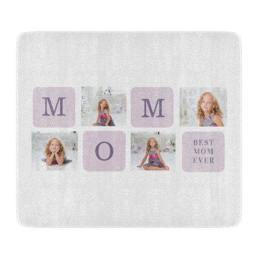 コラージュモダン写真最高のお母さん今まで紫の贈り物 カッティングボード (正面)