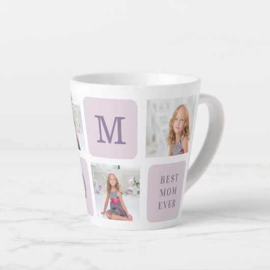 コラージュモダン写真最高のお母さん今まで紫の贈り物 カフェラテマグ (右アングル)