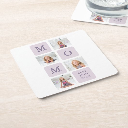 コラージュモダン写真最高のお母さん今まで紫の贈り物 スクエアペーパーコースター (アングル)