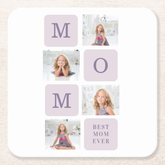 コラージュモダン写真最高のお母さん今まで紫の贈り物 スクエアペーパーコースター (正面)