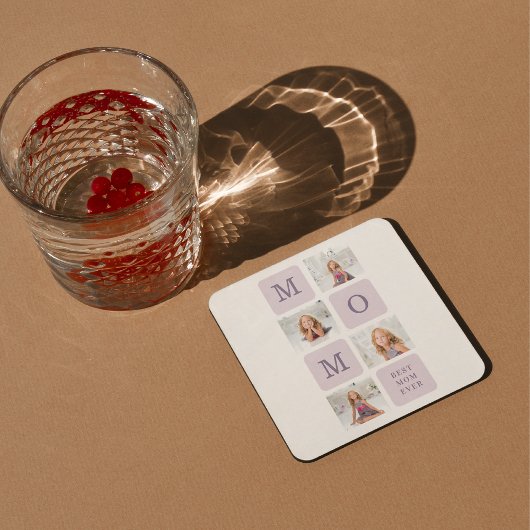 コラージュモダン写真最高のお母さん今まで紫の贈り物 スクエアペーパーコースター