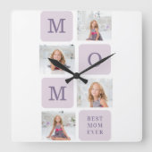 コラージュモダン写真最高のお母さん今まで紫の贈り物 スクエア壁時計 (正面)