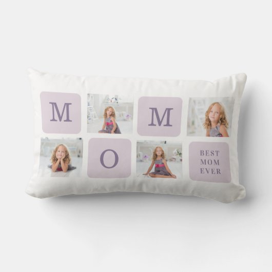 コラージュモダン写真最高のお母さん今まで紫の贈り物 ランバークッション (裏面)
