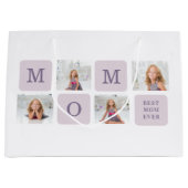 コラージュモダン写真最高のお母さん今まで紫の贈り物 ラージペーパーバッグ (正面)