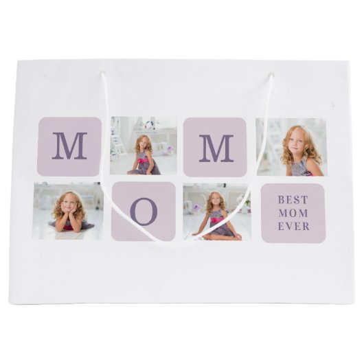 コラージュモダン写真最高のお母さん今まで紫の贈り物 ラージペーパーバッグ (正面)