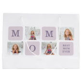 コラージュモダン写真最高のお母さん今まで紫の贈り物 ラージペーパーバッグ (裏面)