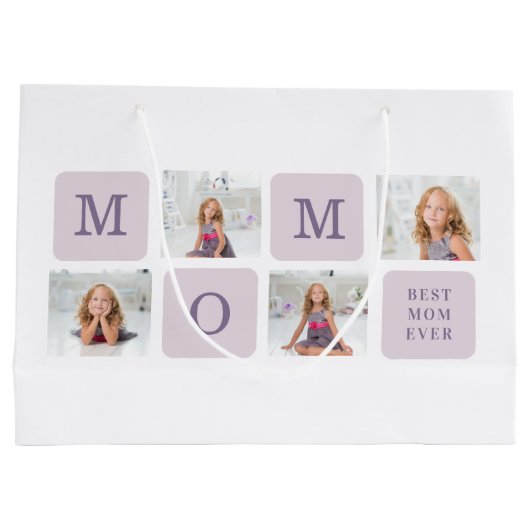 コラージュモダン写真最高のお母さん今まで紫の贈り物 ラージペーパーバッグ (裏面)