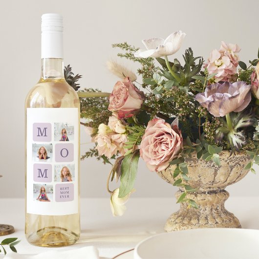 コラージュモダン写真最高のお母さん今まで紫の贈り物 ワインラベル