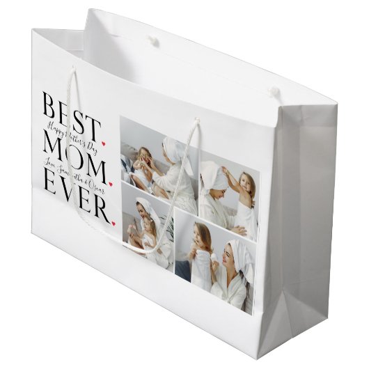 コラージュモダン写真最高の母ハッピーマザーズ・デイ ラージペーパーバッグ (正面アングル)