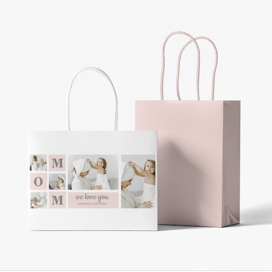 コラージュモダン写真最高のMom Ever Pink Gift ラージペーパーバッグ
