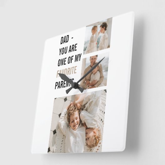 コラージュモダン写真&ハッピーファーザーズ・デイギフト スクエア壁時計 (傾斜)